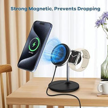 Load image into Gallery viewer, 2 in 1 Magnetic Wireless Charger for iPhone, 15W Fast Charging Station for Apple Devices, Detachable Wireless Charger Stand for iPhone 16/15/14/13/12 Series &amp; Apple Watch (PD 25W Adapter Included)
