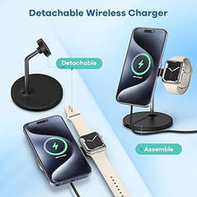 Load image into Gallery viewer, 2 in 1 Magnetic Wireless Charger for iPhone, 15W Fast Charging Station for Apple Devices, Detachable Wireless Charger Stand for iPhone 16/15/14/13/12 Series &amp; Apple Watch (PD 25W Adapter Included)
