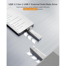 Load image into Gallery viewer, 1TB External Portable SSD USB Solid State Drive Up to 1000MB/s USB 3.2 Gen 2 Dual Drive Type C + USB A Solid State Thumb Drive for Phone/Android Laptops/Windows/Mac, Silver
