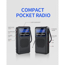 Load image into Gallery viewer, 3 Band Pocket Radio, Portable AM FM SW Battery Operated Radio with Shortwave, Back Clip Transistor radios with Emergency LED Flashlight, 3.5mm Earphone Jack, Large Speaker for Indoor Outdoor
