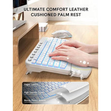 Load image into Gallery viewer, SABLUTE Ergonomic Wireless Keyboard and Mouse Combo - Wave Keyboard with Soft Leather Wrist Rest, Resistant Keys, RGB Backlit Rechargeable Set for PC/Mac/Chromebook (White)
