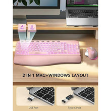 Load image into Gallery viewer, SABLUTE Ergonomic Wireless Keyboard and Mouse Combo - Wave Keyboard with Soft Leather Wrist Rest, Resistant Keys, RGB Backlit Rechargeable Set for PC/Mac/Chromebook (Pink)
