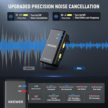 Load image into Gallery viewer, NEEWER CM28 PRO Wireless Lavalier Lapel Microphone System with Charging Case 48KHz 16 Bit Uncompressed Audio Noise Canceling 4GB Storage 9Hrs Recording Compatible with iPhone iPad Android Camera PC
