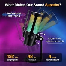 Load image into Gallery viewer, VCOM Gaming USB Microphone, Condenser Dynamic Mic for Podcasting, Streaming, with Quick Mute, Desktop Stand, Pop Filter, RGB Indicator, Shock Mount, Rotate gain Button, Compatible with PS4/5/PC
