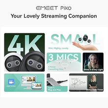 Load image into Gallery viewer, EMEET Piko 4K Webcam for Streaming, World&#39;s 1st Dual-Camera AI-Powered 4K Webcam w/AI Autofocus, 3 Mics Array&amp;3 Sound Modes, Tripod, Video Camera Great for Streaming, Desk Setup and Creative Gifts
