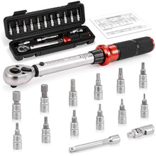 Load image into Gallery viewer, Toolwiz 1/4 Inch Drive Click Bike Torque Wrench, 2-26Nm/17.7-230.1 In-Lb, 15 Pcs Bicycle Torque Wrench Kit Dual-Direction 72 Tooth Torque Wrenches for Bike, Car Repair, Home Maintance, MTB
