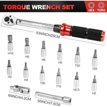 Load image into Gallery viewer, Toolwiz 1/4 Inch Drive Click Bike Torque Wrench, 2-26Nm/17.7-230.1 In-Lb, 15 Pcs Bicycle Torque Wrench Kit Dual-Direction 72 Tooth Torque Wrenches for Bike, Car Repair, Home Maintance, MTB
