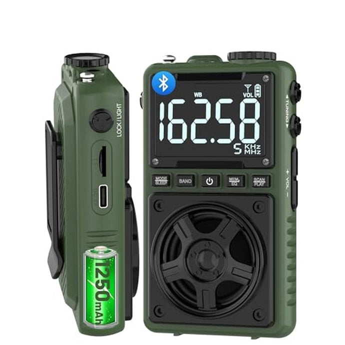 Bluetooth AM FM Shortwave Radio with NOAA Weather Alert,1250mAh Rechargeable Portable Pocket Radio with Best Reception,5W Big Speaker, Digital Tuner and Earphone,Support SD Card and USB MP3 Player
