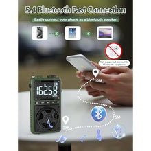 Load image into Gallery viewer, Bluetooth AM FM Shortwave Radio with NOAA Weather Alert,1250mAh Rechargeable Portable Pocket Radio with Best Reception,5W Big Speaker, Digital Tuner and Earphone,Support SD Card and USB MP3 Player
