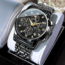 Load image into Gallery viewer, OLEVS Black Watches for Men,Men's Black Watch Stainless Steel,Men's Dress Watch Roman Numerals,Big Face Mens Watches Luxury,Mens Waterproof Wristwatch,Reloje para Hombre
