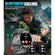 Load image into Gallery viewer, Military Smart Watch for Men(Answer/Dial Calls),1.45&#39;&#39; AMOLED/100 Sports Modes, 5ATM Waterproof Fitness Watch with Heart Rate/SpO2/Sleep Tracker for Android and iOS,530MAH Smartwatch Black Steel
