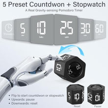 Load image into Gallery viewer, Rotating Pomodoro Timer 5, 25, 10 30,60 Mins Preset Stopwatch, Desk Flip ProductivityTimer, ADHD Tool Hexagon, Vibration/Mute/Alarm, for Work, Study, Back to School, Kitchen, Black
