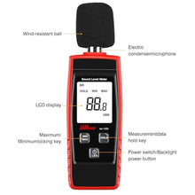 Load image into Gallery viewer, Decibel Meter Digital Noise Meter Portable SPL Meter Range 30-130dB(A) db Meter Noise Volume Measuring Instrument Sound Monitoring Tester MAX/MIN, Data Hold Use for Home, Noisy Neighbor Factory
