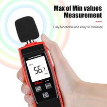Load image into Gallery viewer, Decibel Meter Digital Noise Meter Portable SPL Meter Range 30-130dB(A) db Meter Noise Volume Measuring Instrument Sound Monitoring Tester MAX/MIN, Data Hold Use for Home, Noisy Neighbor Factory
