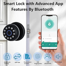 Load image into Gallery viewer, Smart Door Lock - 4-in-1 Keyless Entry Door Knob with Fingerprint, Keypad, APP Control &amp; Backup Keys, Wood Door Lock for Home, Office, Apartment
