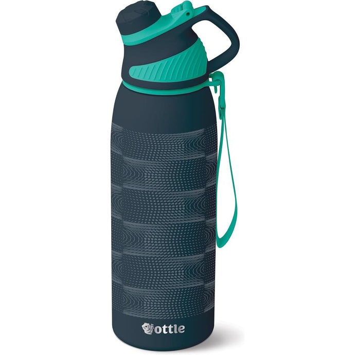 Ottle Reef Roamer Stainless Steel Water Bottle - 34 oz Insulated Flask with Leak Proof Lid, BPA free & Carry Handle - Hot & Cold Gym Water Bottle for Travel, Camping & Sports - Halftone Flow