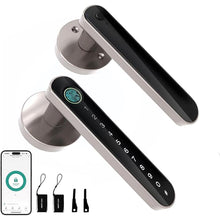 Load image into Gallery viewer, Smart Electronic Fingerprint Door Lock, Keyless Entry with Handle, Codes, APP, IC Cards, Fingerprints, Keys, for Home Bedroom Apartment (Silvery)

