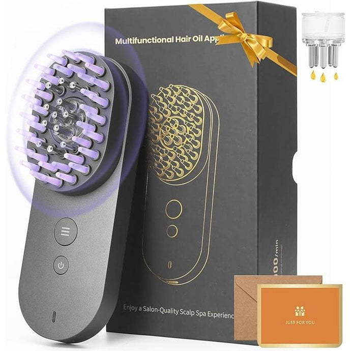 UNIWA Scalp Massager Hair Growth Brush, Hair Oil Applicator, 3 in 1 Scalp Massage Tool, Head Scalp Massager for Relax, Cordless Electric Brush for Hair Care, Oil Dispenser Comb, Mothers Day Gifts,Grey