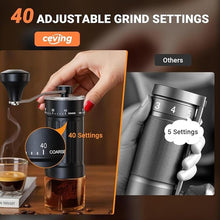 Load image into Gallery viewer, Mini Manual Coffee Grinder with CNC Stainless Steel Conical Burr &amp; 40 Adjustable Settings, Portable Hand Coffee Bean Mill with 30g Capacity &amp; Crank, Great for Travel, Camping, Espresso, Pour Over, etc

