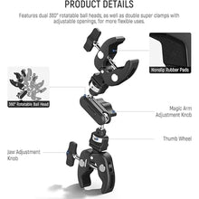 Load image into Gallery viewer, NEEWER Double Super Clamp Camera Mount with Magic Arm, NATO Interface, Cold Shoes, 1/4" Locating Holes for ARRI, Desk Studio Photography Light Stand Pole Cross Bar Umbrella Holder Clamp Mount, UA060

