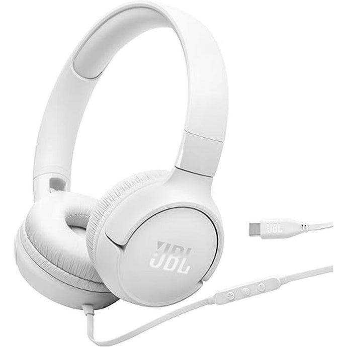 JBL Tune 520C - USB-C Wired on-Ear Headphones with Hi-Res Audio Support, Pure Bass Sound, Comfort fit, USB-C connectivity, 3-Button Remote with Microphone and EQ presets Control (White)