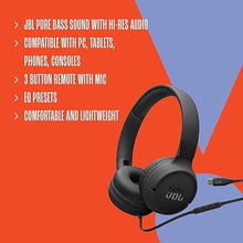 Load image into Gallery viewer, JBL Tune 520C - USB-C Wired on-Ear Headphones with Hi-Res Audio Support, Pure Bass Sound, Comfort fit, USB-C connectivity, 3-Button Remote with Microphone and EQ presets Control (White)
