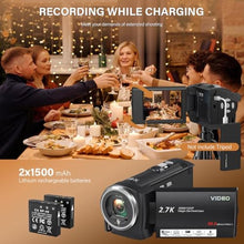 Load image into Gallery viewer, Muitune Camcorder Video Camera QHD 2.7K 56MP 16X Digital Zoom Vlogging Camera with LED Fill Light for YouTube, 2.8 Inch 270 Degree Rotation LCD Screen Camcorder with 32GB SD Card and Two Batteries
