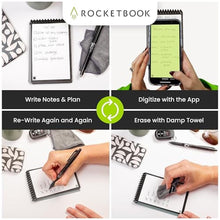 Load image into Gallery viewer, Rocketbook Mini Reusable Smart Notepad, Pocket Size Notebook 3.5x5.5, Gray - Dotted Pages, App-Connected, Erasable, Ideal for On-The-Go List Taking &amp; Quick Notes Anywhere
