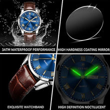 Load image into Gallery viewer, Taxau Brown Leather Men s Watch Blue Dial Casual Simple Dress Watches for Men Fashion Luxury Minimalist Mens Waterproof Watches Large Face Analog Quartz Men s Wrist Watch with Day Date
