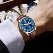 Load image into Gallery viewer, Taxau Brown Leather Men s Watch Blue Dial Casual Simple Dress Watches for Men Fashion Luxury Minimalist Mens Waterproof Watches Large Face Analog Quartz Men s Wrist Watch with Day Date
