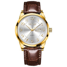 Load image into Gallery viewer, Taxau Brown Leather Watches for Men White Big Dial Gold Classic Luxury Dress Watch Men Cheap Casual Simple Waterproof Analog Quartz Men s Wrist Watches with Day Date Relojes para Hombre
