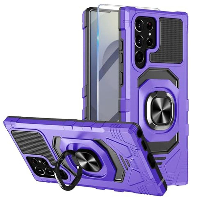 Armor Case for Samsung Galaxy S25 Ultra Military Grade Shockproof Phone Case with Built-in Screen Protector, Heavy Duty Protection Metall Ring Kickstand for Samsung S25 Ultra 5G Cover (Purple)