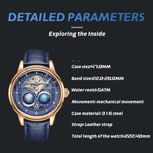 Load image into Gallery viewer, Watches for Men Automatic Mechanical Luxury Flywheel Watch 3D Double Globe Stainless Steel Case Leather Strap Men Wrist Watch Rose White Brown
