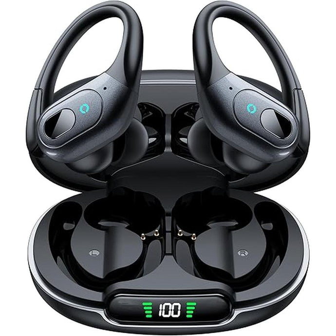occiam Wireless Earbuds Bluetooth 5.3 Sport Headphonese with LED Charging Case, 90H Playback Sweatproof Over Ear Running Ear Buds with Earhooks Workout Earphones for iOS Android,Black