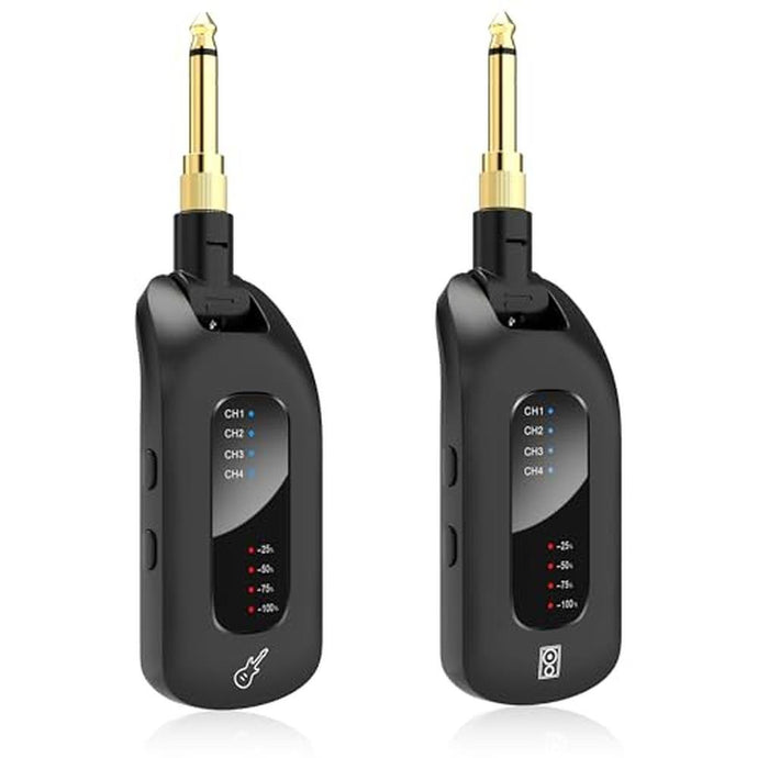 5.8GHz Wireless Guitar Audio System - Rechargeable Transmitter and Receiver with 4 Channels, Low Latency and Over 164ft Long Range Transmission, Compatible Guitar Bass Electric Instruments