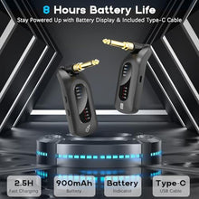 Load image into Gallery viewer, 5.8GHz Wireless Guitar Audio System - Rechargeable Transmitter and Receiver with 4 Channels, Low Latency and Over 164ft Long Range Transmission, Compatible Guitar Bass Electric Instruments
