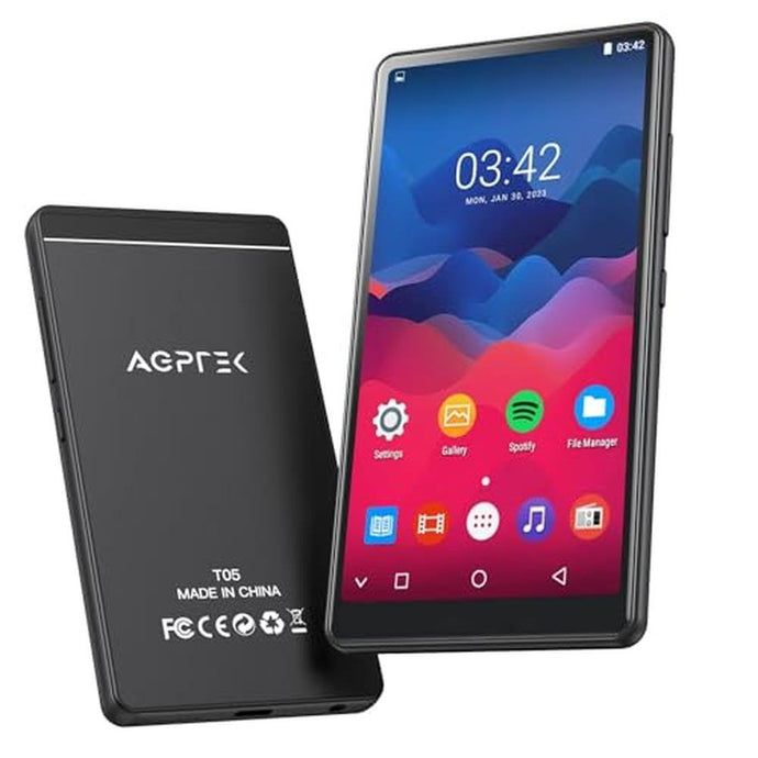 AGPTEK 40GB MP3 Player with Bluetooth and WiFi, 4'' Full Touch Screen MP4 Player with Spotify, Android Online Music Player with Speaker, FM Radio, Model: T05(Black)