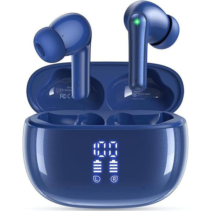 Wireless Earbuds Bluetooth Headphones, Ear Buds with Deep Bass, 40H Long Playtime, Power Display, IPX7 Waterproof in Ear Earphone with Mic for Phone Tablet Sports Workout, Dark Blue