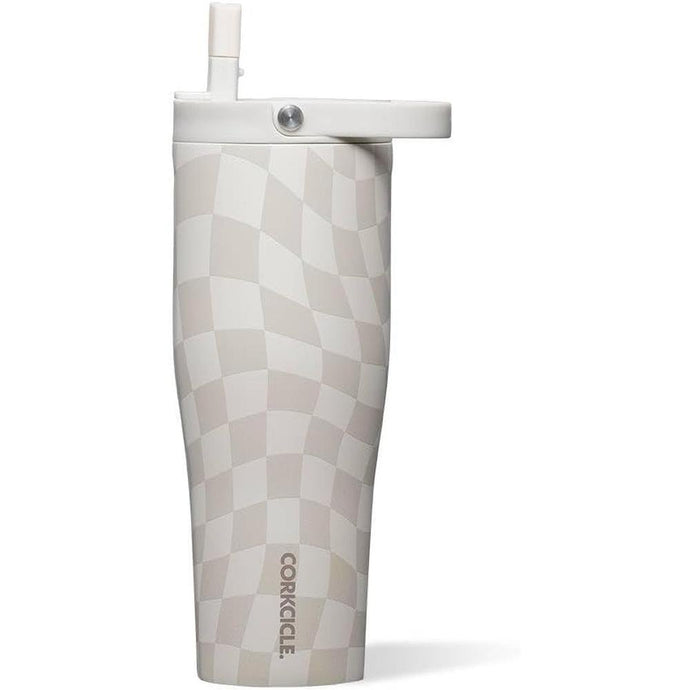 Corkcicle Go Cup XL Insulated Tumbler with Lid and Straw, 30oz Wavy Checkerboard - Neutral