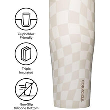Load image into Gallery viewer, Corkcicle Go Cup XL Insulated Tumbler with Lid and Straw, 30oz Wavy Checkerboard - Neutral
