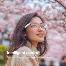 Load image into Gallery viewer, Harlafou Bluetooth Audio Smart Glasses, Smart Wireless Headphone Sunglasses for Men and Women,Built-in Mic &amp; Speakers,Magnetic Charging (White-Pink)
