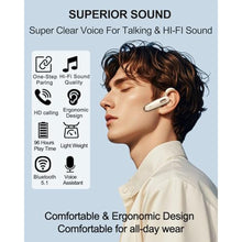 Load image into Gallery viewer, Jinreoo Bluetooth Headset, V5.1 Ultralight Wireless Handsfree Earpiece Cell Phone with Noise Cancellation Microphone for iOS Android Trucker Driver- White
