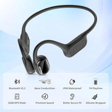 Load image into Gallery viewer, flymory Swimming Earbuds Bone Conduction Wireless Bluetooth Headphones Waterproof IPX8 Underwater Open Earphones with Built-in 32GB Memory MP3 Player 8 Hours Playtime Sports Headset for Running Gym
