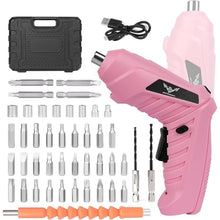 Load image into Gallery viewer, 47 in 1 Electric Screwdriver Cordless Rechargeable Pink Small Power Drill Set 3.6V Li-ion 3.5N·m Max Torque Electric Rotatable with Case LED Light for Women Home Office DIY Tools
