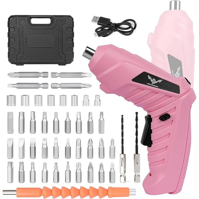 47 in 1 Electric Screwdriver Cordless Rechargeable Pink Small Power Drill Set 3.6V Li-ion 3.5N·m Max Torque Electric Rotatable with Case LED Light for Women Home Office DIY Tools