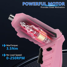 Load image into Gallery viewer, 47 in 1 Electric Screwdriver Cordless Rechargeable Pink Small Power Drill Set 3.6V Li-ion 3.5N·m Max Torque Electric Rotatable with Case LED Light for Women Home Office DIY Tools
