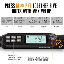 Load image into Gallery viewer, MULWARK 3/8" Digital Torque Wrench Electronic Set, with Buzzer &amp; LED, 2.2-44.3 ft-lbs(3-60 Nm), High Precision Adjustable Bike Torque Wrenches Car Repairing Tool Calibrated with Storage Case

