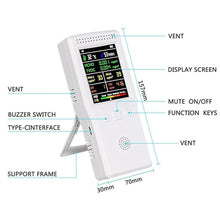 Load image into Gallery viewer, 9-in-1 Air Quality Monitor Indoor,Portable PM2.5,PM10,AQI,CO2,CO,TVOC,HCHO,Humidity &amp; Temperature Detector,Real Time Monitoring,Large Display with Voice Alert,Home Air Test Kits (White)

