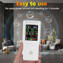 Load image into Gallery viewer, 9-in-1 Air Quality Monitor Indoor,Portable PM2.5,PM10,AQI,CO2,CO,TVOC,HCHO,Humidity &amp; Temperature Detector,Real Time Monitoring,Large Display with Voice Alert,Home Air Test Kits (White)

