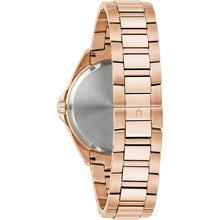 Load image into Gallery viewer, Bulova Men's Crystal Phantom Rose Gold Tone Stainless Steel 3-Hand Watch, Rainbow Crystal Bezel and Black Dial with Pave Center, Style:97A180
